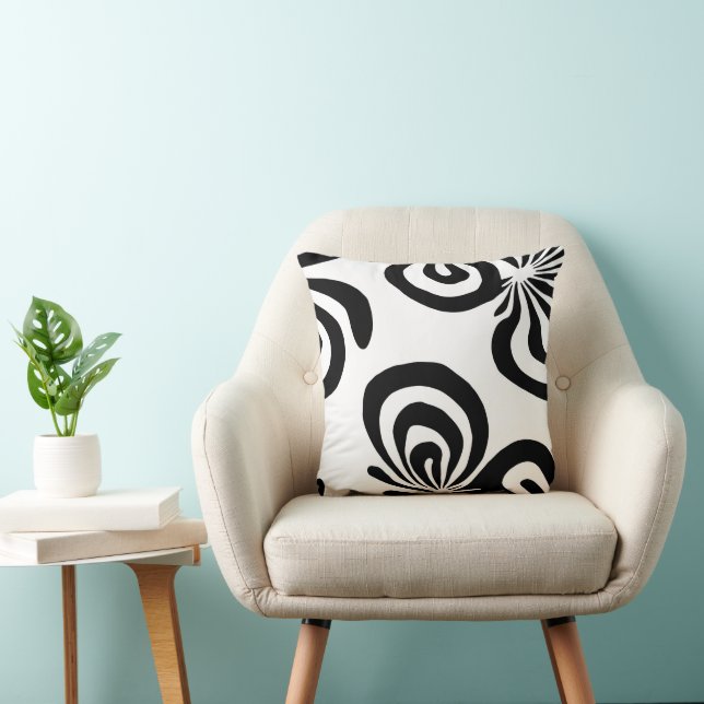 Modern Black White Abstract Wavy Pattern Cushion (Chair)