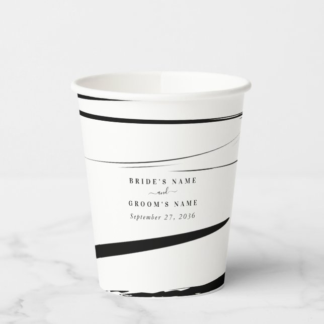 Modern Black White Abstract Wedding Favour Paper Cups (Left)
