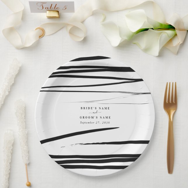 Modern Black White Abstract Wedding Favour Paper Plate (Wedding)