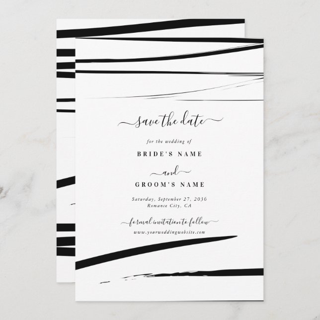 Modern Black White Abstract Wedding Save The Date (Front/Back)