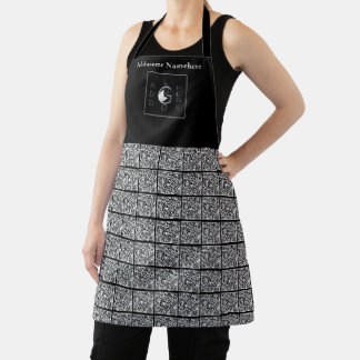 Modern Black White Add Name Logo QR Code Business Apron