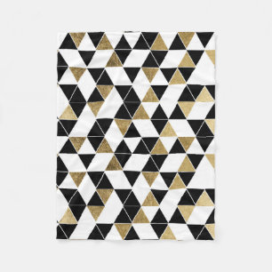 Modern Black, White, and Faux Gold Triangles Fleece Blanket