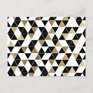 Modern Black, White, and Faux Gold Triangles Postcard