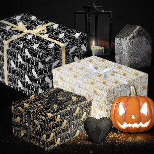 Modern Black White And Gold Chic Adult Halloween Wrapping Paper Sheet