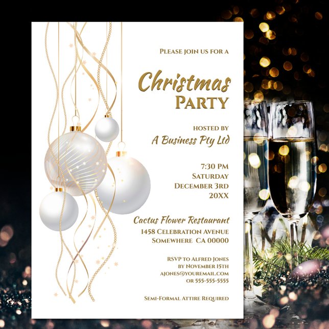 Modern Black White and Gold Christmas Party Invitation (Creator Uploaded)