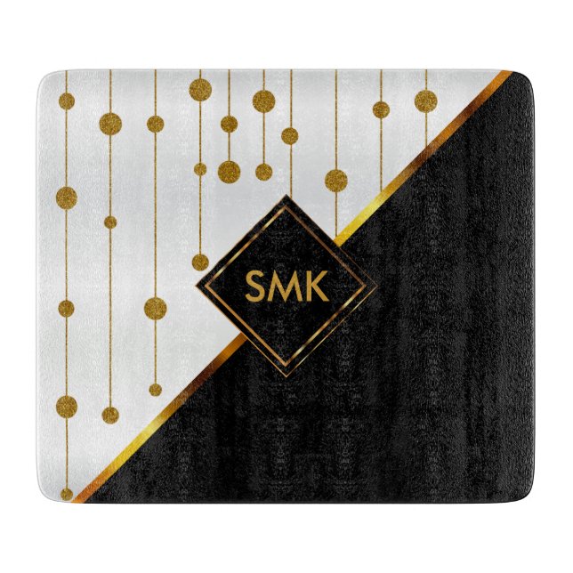 Modern Black, White and Gold Dots Cutting Board (Front)