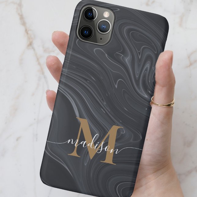 Modern Black, White and Gold Monogram Marble Case-Mate iPhone Case (Modern Black, White and Gold Monogram Marble Case-Mate iPhone Case)
