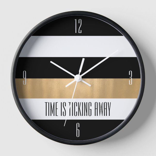 Modern Black White and Gold Striped Clock (Front)