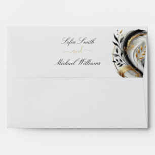 Modern Black White and Gold Wedding Botanical- Envelope