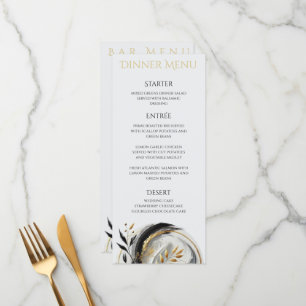 Modern Black White and Gold Wedding Dinner & Bar Menu