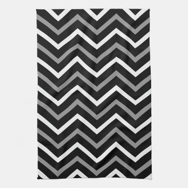 Modern Black White And Grey Chevron Pattern Zigzag Tea Towel (Vertical)