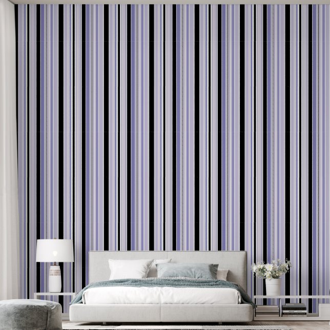 Modern Black, White and Lilac Purple Stripes Wallpaper (Bedroom)