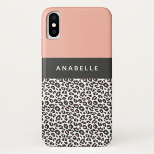 Modern black, white and peach animal leopard print iPhone x case