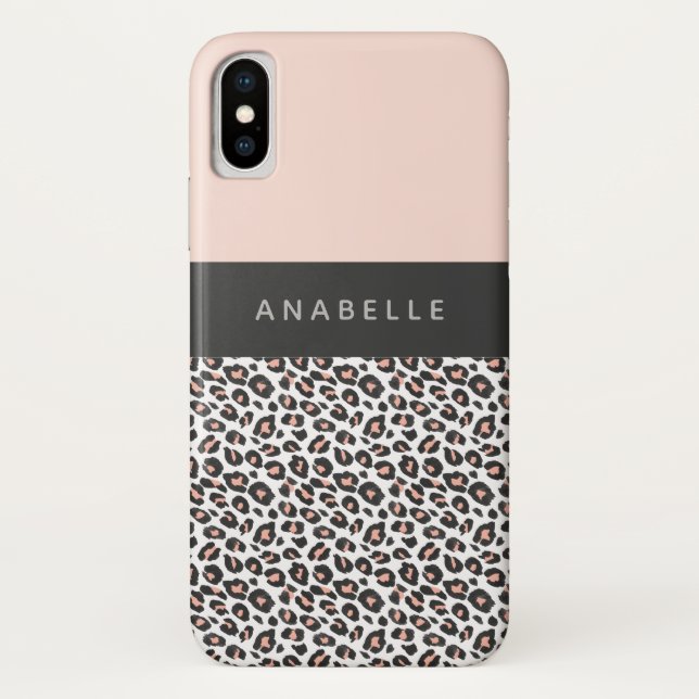 Modern black, white and peach animal leopard print Case-Mate iPhone case (Back)