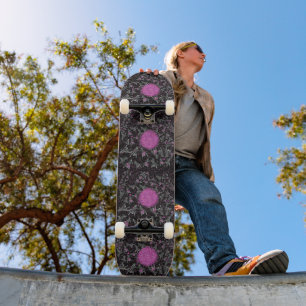 Modern black white and pink disco zebra skateboard