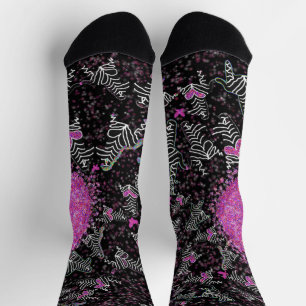 Modern black white and pink disco zebra socks