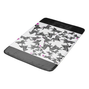 Modern black white and pink wild zebra bath mat
