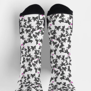Modern black white and pink wild zebra socks