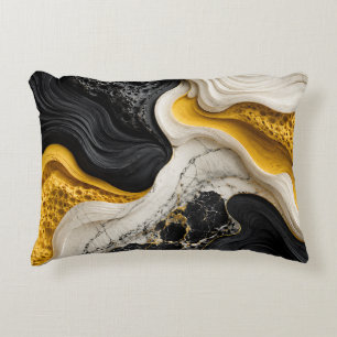 Modern Black White and Yellow Abstract Mustard Art Decorative Cushion