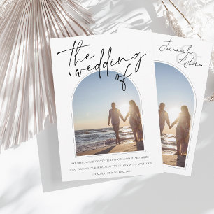 Modern Black White Arch Initial Photo Wedding Invitation
