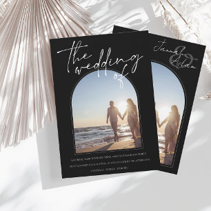 Modern Black White Arch Initial Photo Wedding Invitation