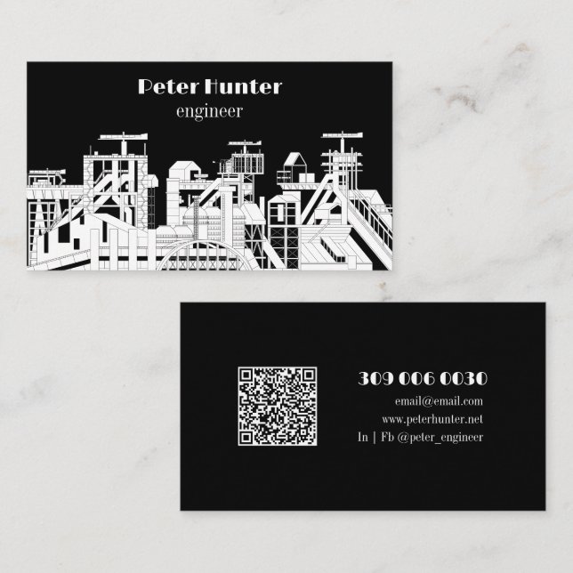 Modern Black & White Architectural Engineer  Business Card (Front/Back)