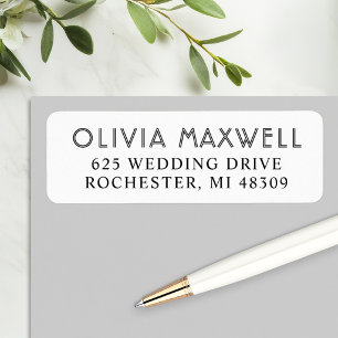 Modern Black White Art Deco Wedding Address Return Address Label