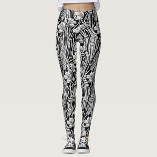 Modern Black White Art Nouveau Designer Leggings
