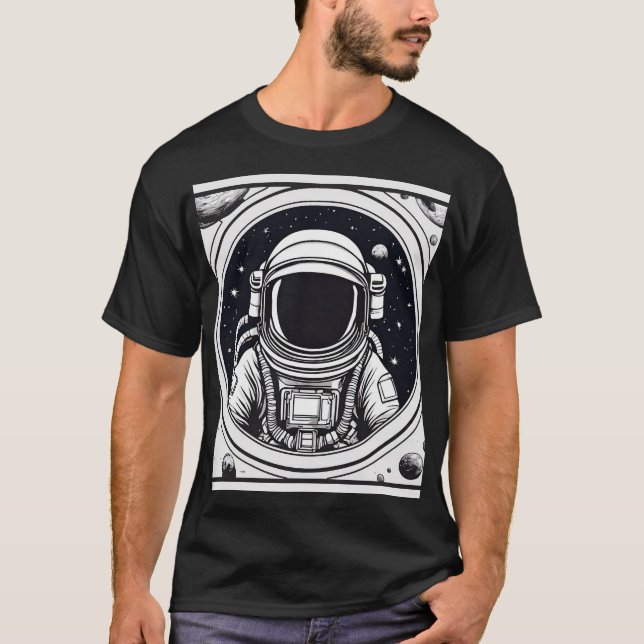 Modern Black & White Astronaut Men's Basic T-Shirt (Front)