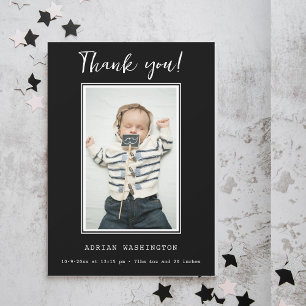Modern Black & White Baby Shower Photo Thank You Card