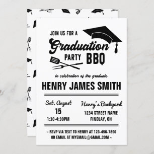 Modern Black White BBQ Graduation Party Invitation
