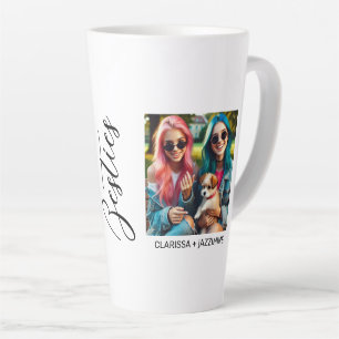 /Modern Black White Bestie 2 Photo Collage Latte Mug