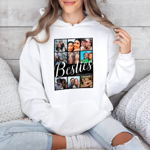 Modern Black & White Bestie 9 Photo Collage Hoodie