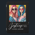 Modern Black White Bestie Photo Personalised iPad Pro Cover<br><div class="desc">This modern photo pro pad cover for best friends features one photo for you to change to your own on a simple black background with the Title "Bestie" and your names to personalise in white script. Placeholder images generated with AI.</div>