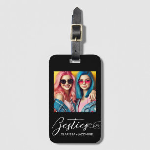 Modern Black White Bestie Photo Personalised Luggage Tag