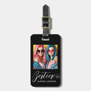 Modern Black White Bestie Photo Personalised Luggage Tag