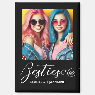 /Modern Black White Bestie Photo Personalised Magnet