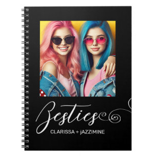 Modern Black White Bestie Photo Personalised Notebook