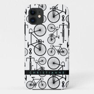 Modern Black & White Bicycle Pattern iPhone 11 Case