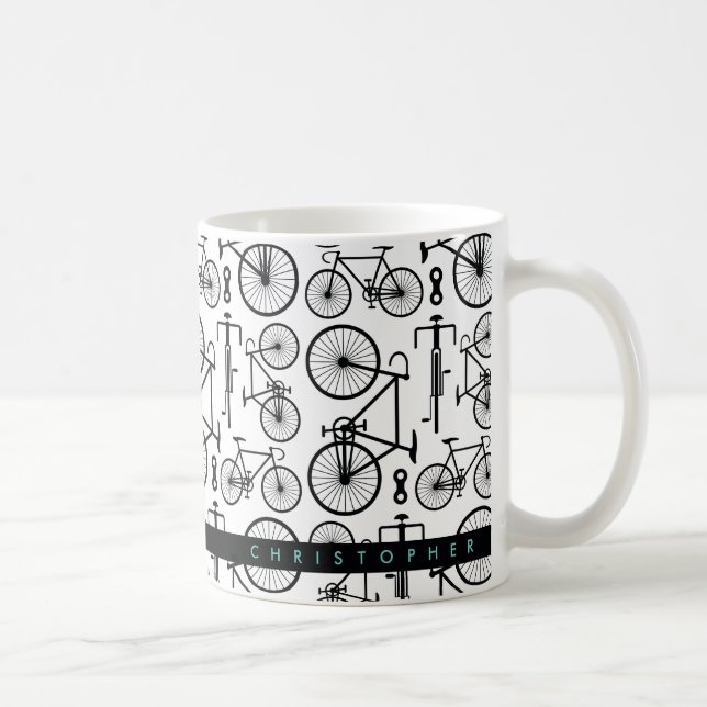 Modern Black & White Bicycle Pattern Coffee Mug (Right)