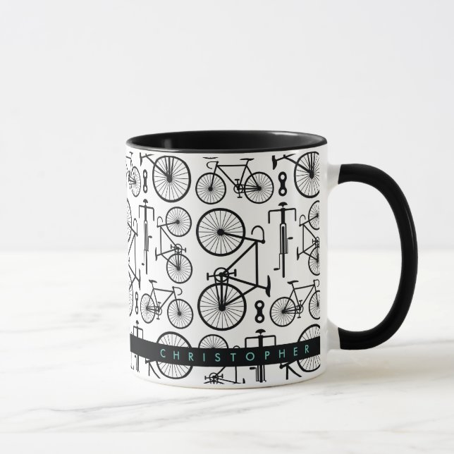 Modern Black & White Bicycle Pattern Mug (Right)