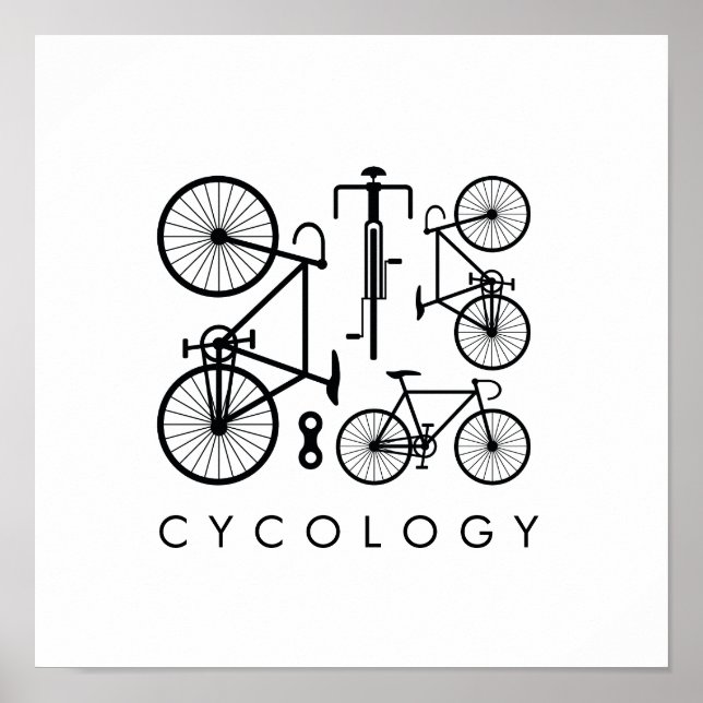 Modern Black & White Bicycle Pattern Poster (Front)