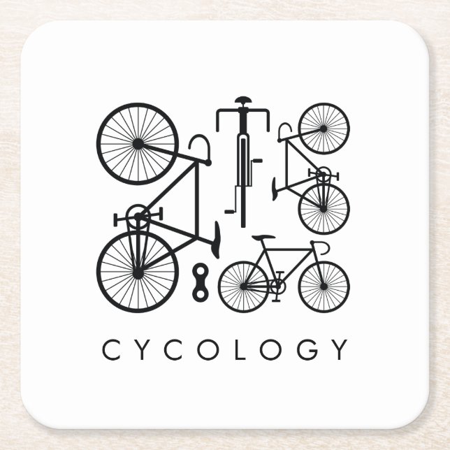 Modern Black & White Bicycle Pattern Square Paper Coaster (Front)