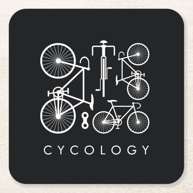 Modern Black & White Bicycle Pattern Square Paper Coaster (Front)