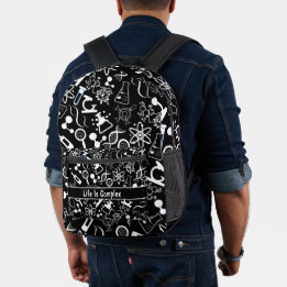 modern black white biochemistry life is complex printed backpack