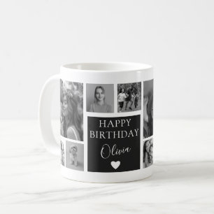 Modern Black & White Birthday 11 Photo Coffee Mug
