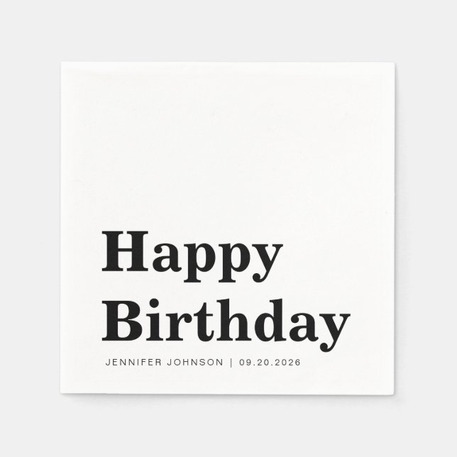 Modern Black & White Birthday Napkins (Front)