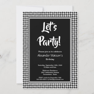 Modern Black White Birthday Party Invitation