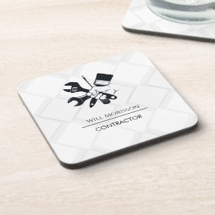 Modern Black & White Block Building Construction Coaster