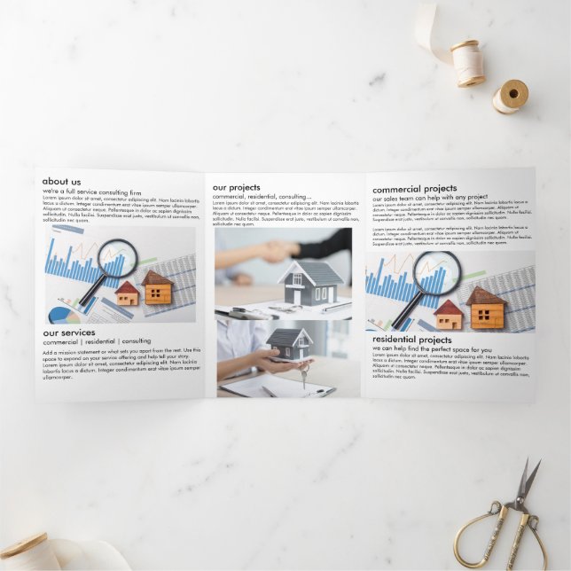Modern Black & White Block Building Construction Tri-Fold Card (Inside)